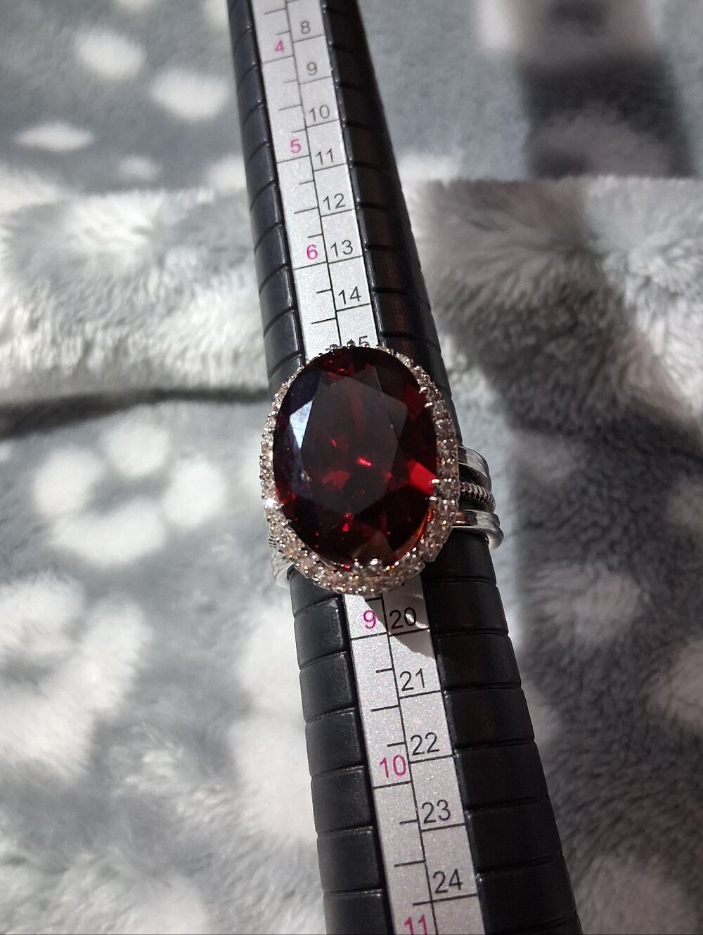 Silver Adjustable Ring with Deep Red Oval Stone - Picture 8 of 9